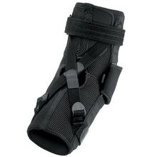 Load image into Gallery viewer, Donjoy Elbow Brace shown in colour black. Straps are crossed at the elbow.